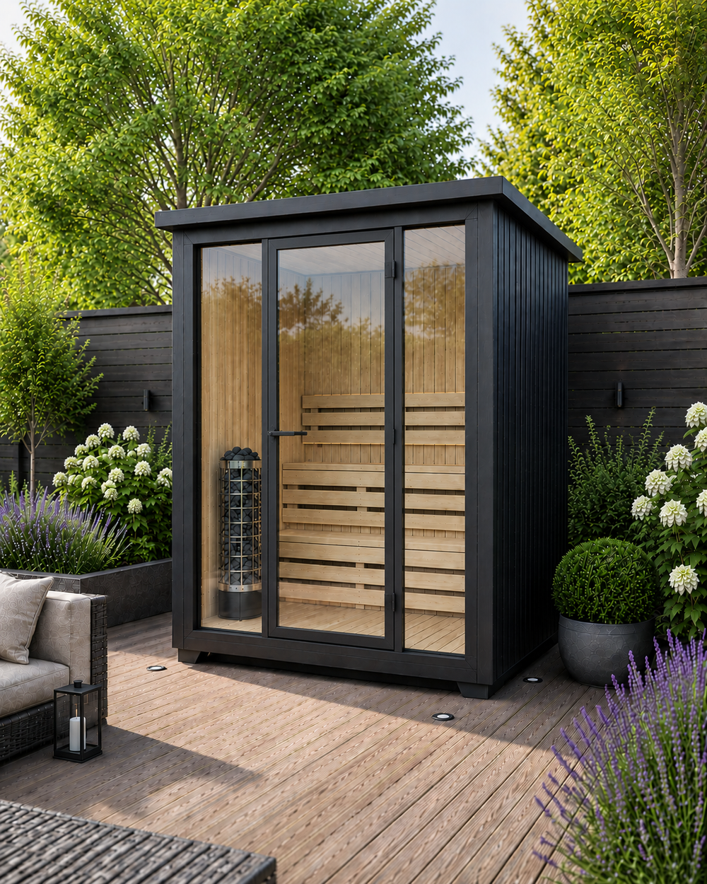 4-Person Black Jaguar Edition Outdoor Traditional Sauna