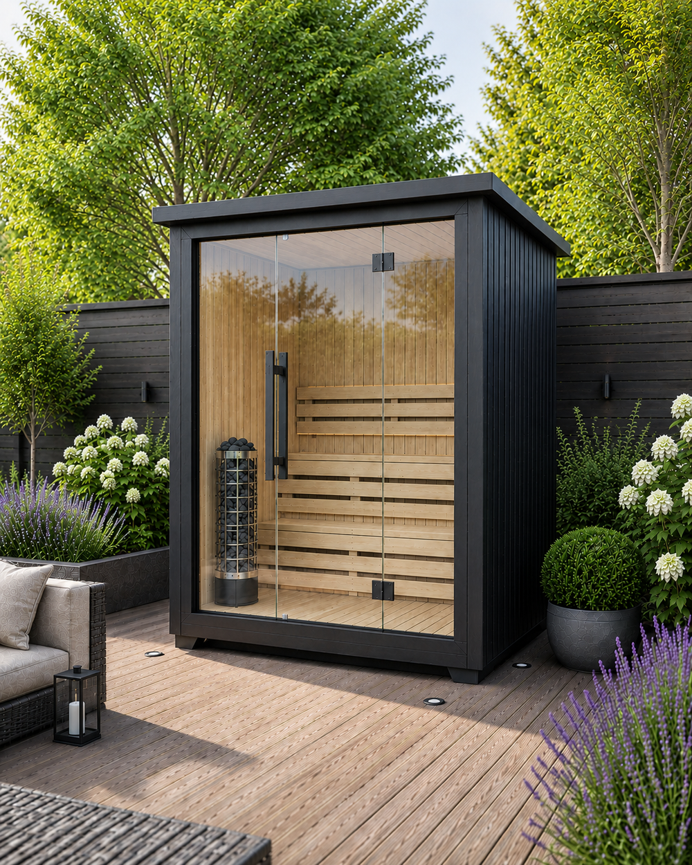4-Person Black Jaguar Edition Outdoor Traditional Sauna