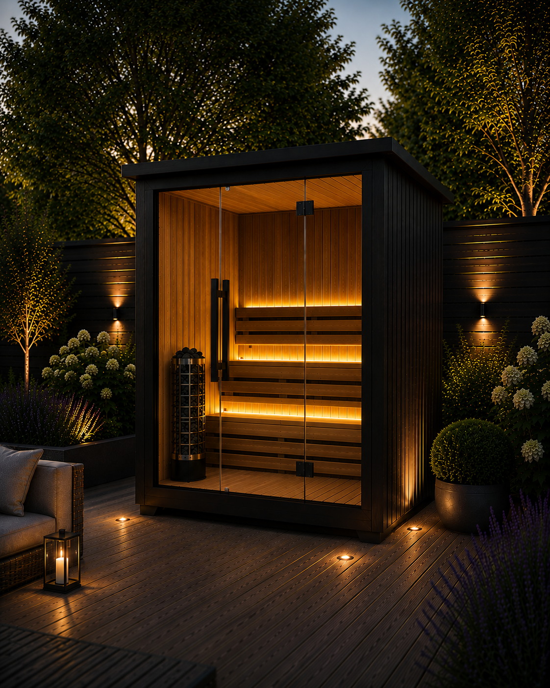 4-Person Black Outdoor Traditional Sauna